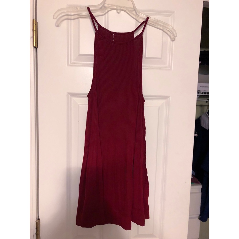 Red high neck pleated blouse